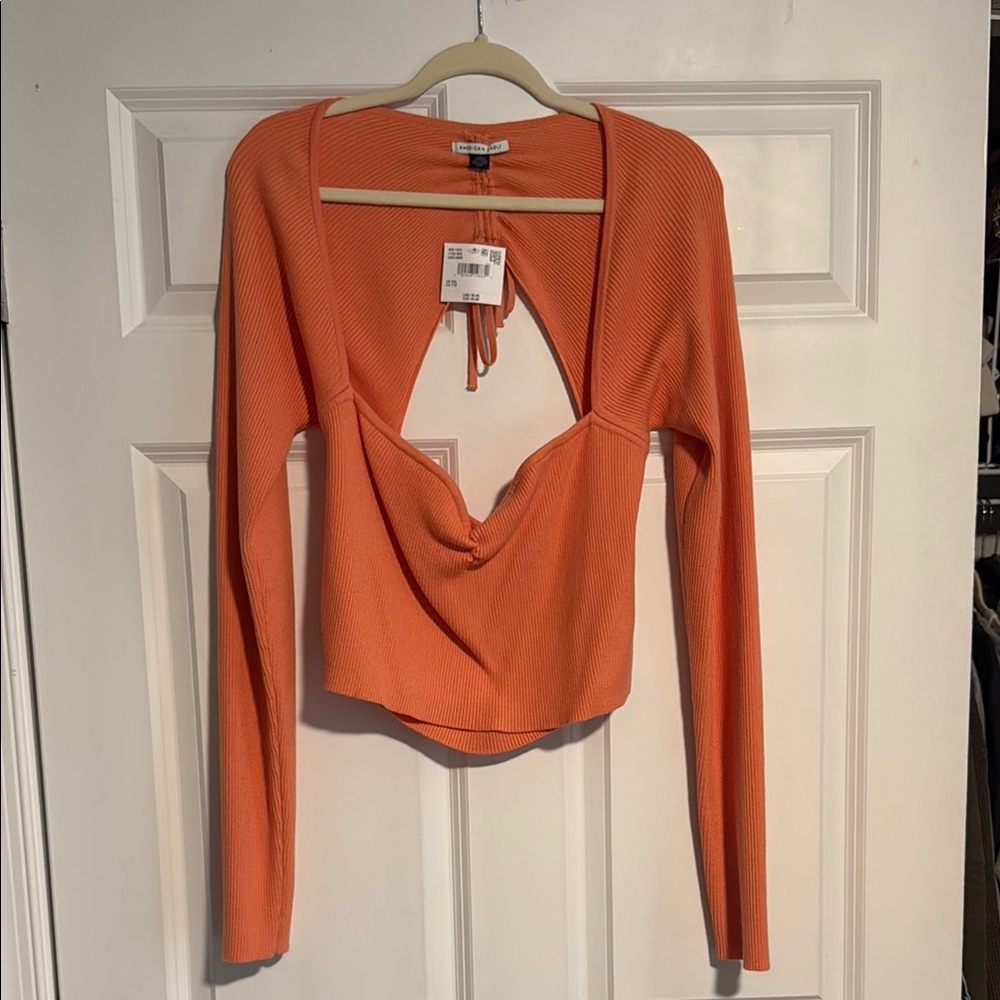 American Eagle Outfitters Orange Cut-Out Long Sleeve Top